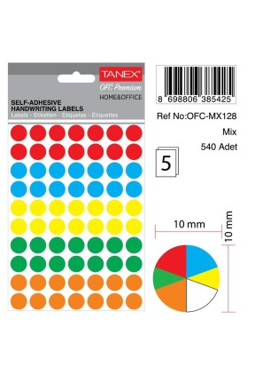 Tanex Ofc-128 Mıx Color Ofis Etiketi 10mm 540 Adet