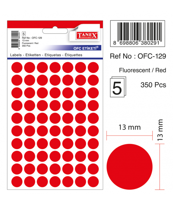 Tanex Ofc-129 Flo Kırmızı Ofis Etiketi