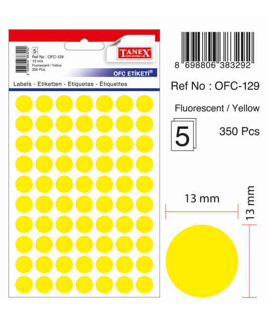 Tanex Ofc-129 Flo Sarı Ofis Etiketi
