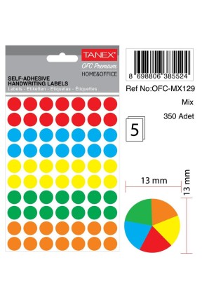 Tanex Ofc-129 Mıx Color Ofis Etiketi 13mm 350 Adet