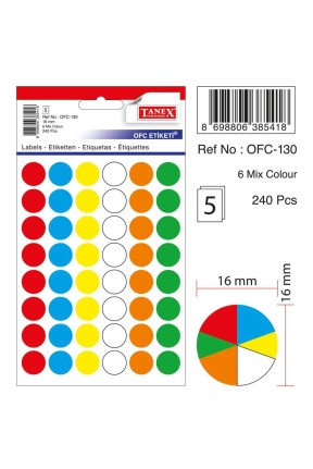Tanex Ofc-130 Mıx Color Ofis Etiketi 16mm 240 Adet