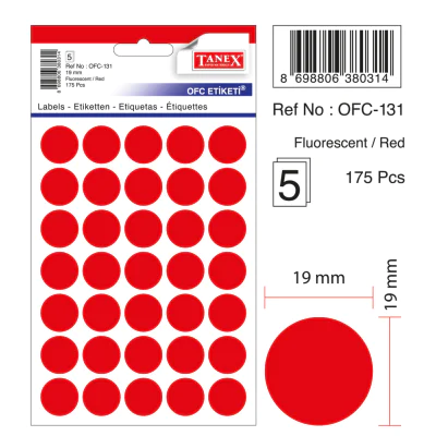 Tanex Ofc-131 Flo Kırmızı Ofis Etiketi