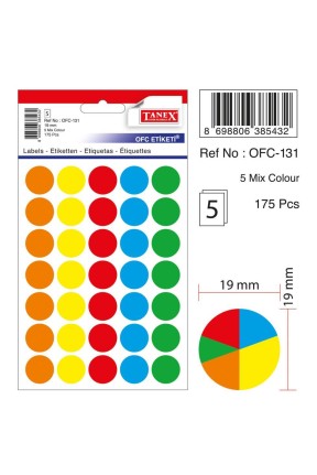 Tanex Ofc-131 Mıx Color Ofis Etiketi 19mm 175 Adet