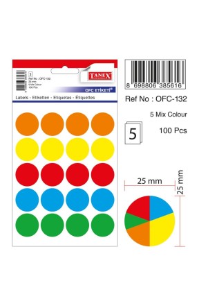 Tanex Ofc-132 Mıx Color Ofis Etiketi 25mm 100 Adet