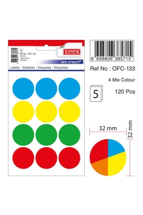 Tanex Ofc-133 Mıx Color Ofis Etiketi 30mm 60 Adet