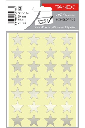 Tanex Ofc-144 Silver Yıldız Etiketi 20mm 84 Lü Paket