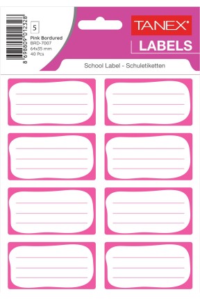 Tanex Pembe Bordürlü Çift Sıra Okul Etiketi 40 Adet