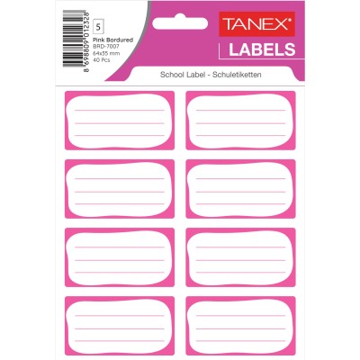 Tanex Pembe Bordürlü Çift Sıra Okul Etiketi 40 Adet