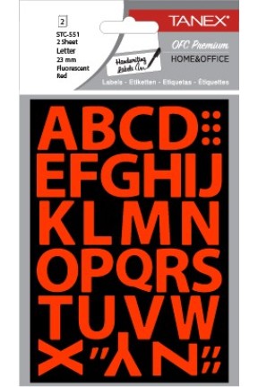 Tanex Stc-551 Harf Etiketi 23mm Flo Kırmızı 2 Li Paket