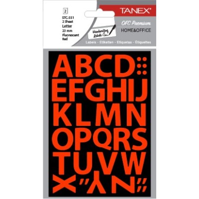 Tanex Stc-551 Harf Etiketi 23mm Flo Kırmızı 2 Li Paket