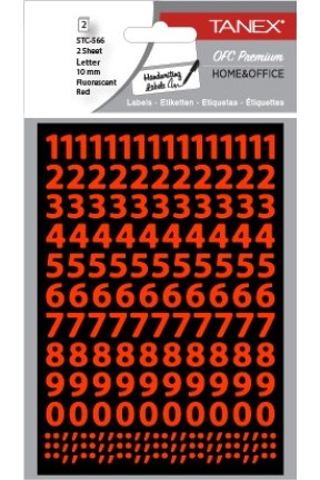 Tanex Stc-566 Rakam Etiketi 10mm Flo Kırmızı 2 Li Paket