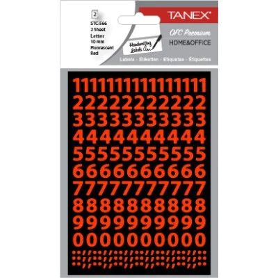 Tanex Stc-566 Rakam Etiketi 10mm Flo Kırmızı 2 Li Paket Tanex Stc-566 Rakam Etiketi 10mm Flo Kırmızı 2 Li Paket