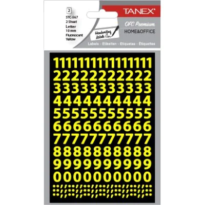 Tanex Stc-567 Rakam Etiketi 10mm Flo Sarı 2 Li Paket Tanex Stc-567 Rakam Etiketi 10mm Flo Sarı 2 Li Paket