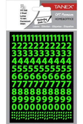 Tanex Stc-568 Rakam Etiketi 10mm Flo Yeşil 2 Li Paket