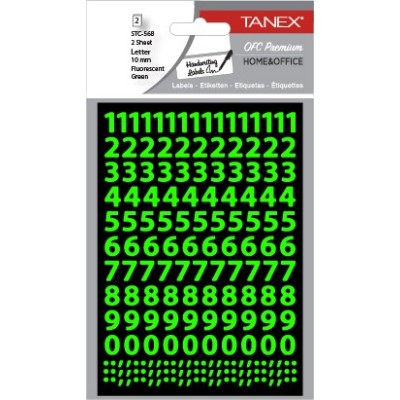 Tanex Stc-568 Rakam Etiketi 10mm Flo Yeşil 2 Li Paket