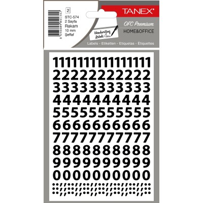 Tanex Stc-574 Rakam Etiketi 10mm Şeffaf 2 Li Paket