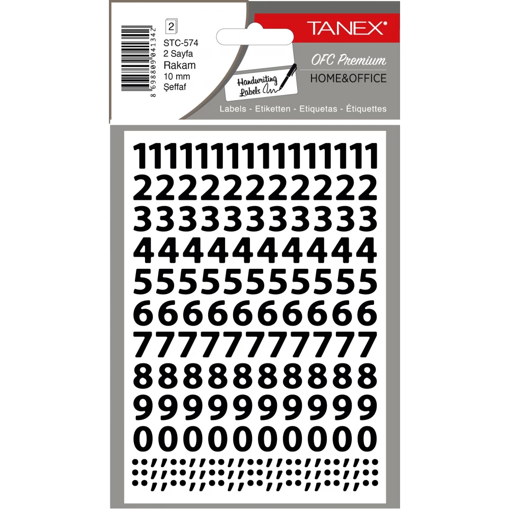 Tanex Stc-574 Rakam Etiketi 10mm Şeffaf 2 Li Paket