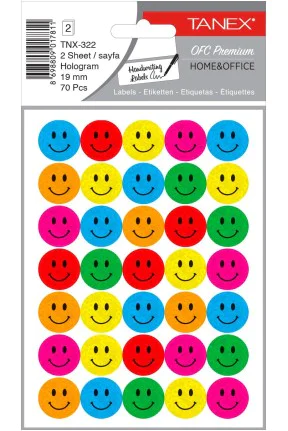 Tanex Tnx-322 Mix Hologram Gülen Yüz Etiketi 19mm 70 Li Paket