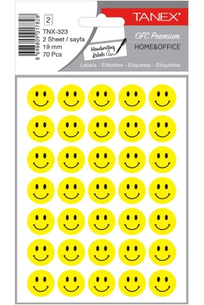 Tanex Tnx-323 Sarı Gülen Yüz Etiketi 19mm 70 Li Paket Tanex Tnx-323 Sarı Gülen Yüz Etiketi 19mm 70 Li Paket