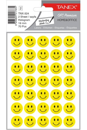 Tanex Tnx-324 Sarı Hologram Gülen Yüz Etiketi 19mm 70 Li Paket