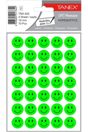Tanex Tnx-325 Flo Yeşil Gülen Yüz Etiketi 19mm 70 Li Paket