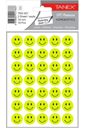 Tanex Tnx-327 Flo Sarı Gülen Yüz Etiketi 19mm 70 Li Paket