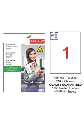 Tanex TW-2000 210x297mm Kuşe Laser Etiket 100 Lü