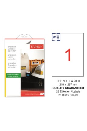 Tanex TW-2000 210x297mm Polyester Etiket 25 Li