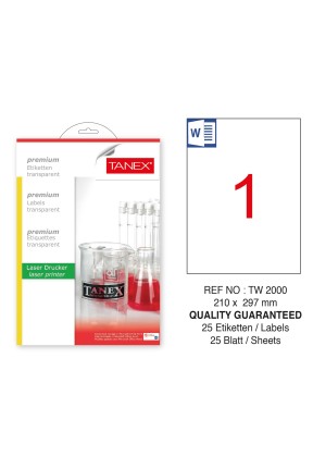 Tanex TW-2000 210x297mm Şeffaf Laser Etiket 25 Li