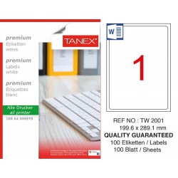 Tanex TW-2001 199.6x289.1mm Laser Etiket 100 Lü