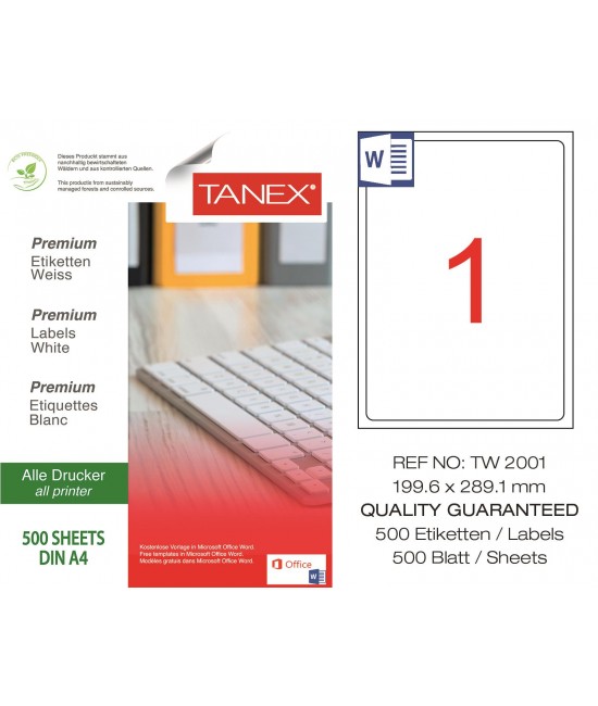 Tanex Tw-2001 199.6x289.1mm Laser Label 500 Pcs