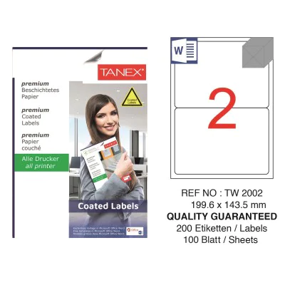 Tanex TW-2002 199,6x143,5 mm Kuşe Laser Etiket Tanex TW-2002 199,6x143,5 mm Kuşe Laser Etiket