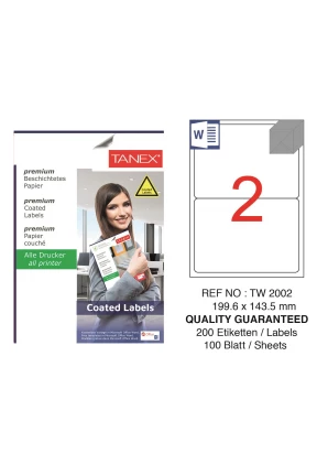 Tanex TW-2002 199,6x143,5 mm Kuşe Laser Etiket