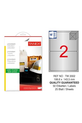 Tanex TW-2002 199.6x143.5mm Gümüş Lazer Etiket 50 Li