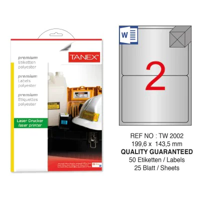 Tanex TW-2002 199.6x143.5mm Gümüş Lazer Etiket 50 Li