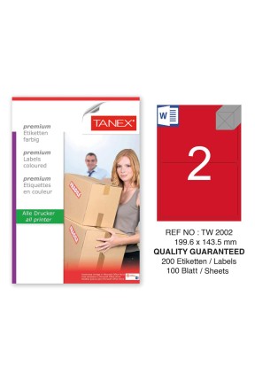 Tanex TW-2002 199,6x143,5mm Kırmızı Pastel Laser Etiket 100 Lü Tanex TW-2002 199,6x143,5mm Kırmızı Pastel Laser Etiket 100 Lü