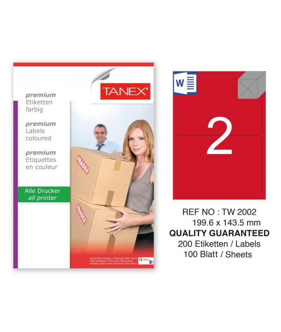 Tanex TW-2002 199,6x143,5mm Kırmızı Pastel Laser Etiket 100 Lü 