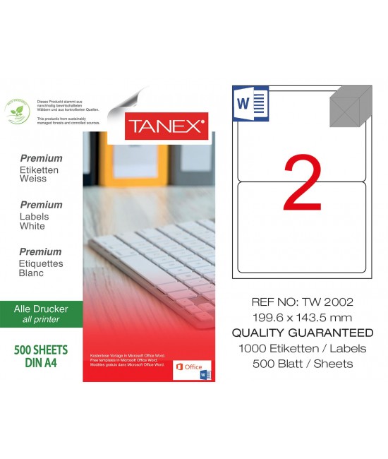 Tanex Tw-2002 199.6x143.5mm Laser Label 500 Pcs