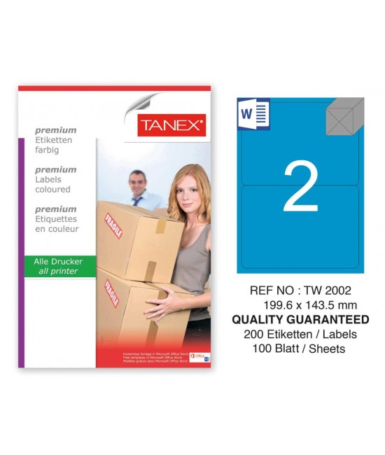 Tanex TW-2002 199,6x143,5mm Mavi Pastel Laser Etiket 100 Lü 