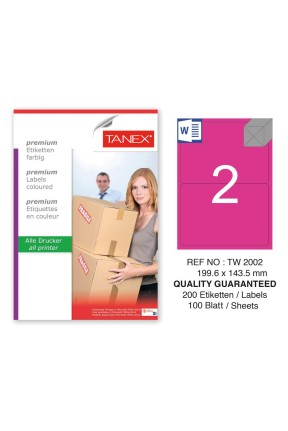 Tanex TW-2002 199,6x143,5mm Pembe Pastel Laser Etiket 100 Lü Tanex TW-2002 199,6x143,5mm Pembe Pastel Laser Etiket 100 Lü