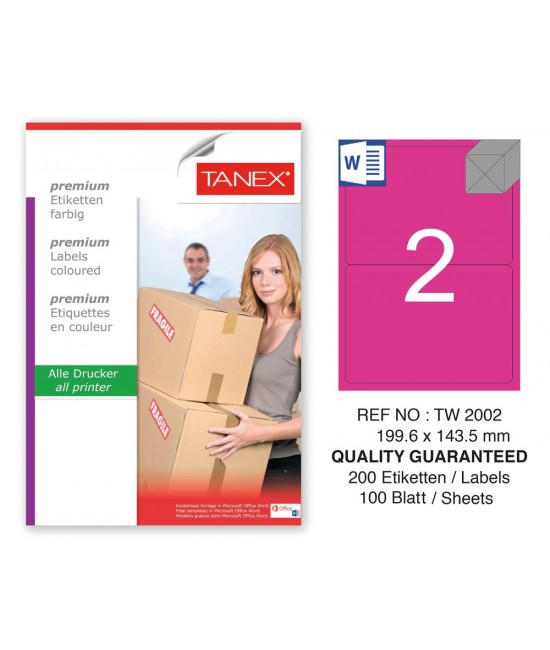 Tanex TW-2002 199,6x143,5mm Pembe Pastel Laser Etiket 100 Lü