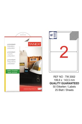 Tanex TW-2002 199.6x143.5mm Polyester Etiket 25 Li