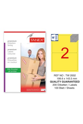 Tanex TW-2002 199,6x143,5mm Sarı Pastel Laser Etiket 100 Lü Tanex TW-2002 199,6x143,5mm Sarı Pastel Laser Etiket 100 Lü