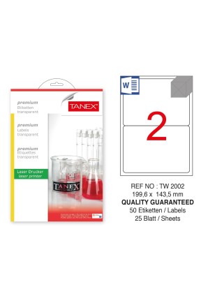 Tanex TW-2002 199.6x143.5mm Şeffaf Laser Etiket 50 Li