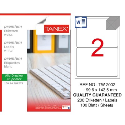 Tanex TW-2002 199,6x143,5mm Sökülebilir Etiket 100 Lü Tanex TW-2002 199,6x143,5mm Sökülebilir Etiket 100 Lü