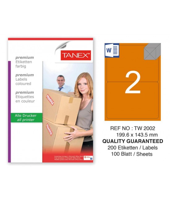 Tanex TW-2002 199,6x143,5mm Turuncu Pastel Laser Etiket 100 Lü 