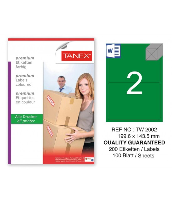 Tanex TW-2002 199,6x143,5mm Yeşil Pastel Laser Etiket 100 Lü