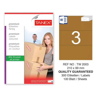 Tanex TW-2003 210x99 mm Kraft Etiket 100 Lü Paket Tanex TW-2003 210x99 mm Kraft Etiket 100 Lü Paket
