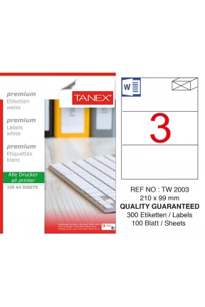 Tanex TW-2003 210x99 mm Laser Etiket Tanex TW-2003 210x99 mm Laser Etiket