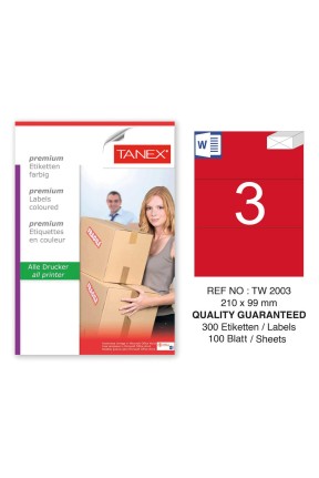 Tanex TW-2003 210x99mm Kırmızı Pastel Laser Etiket 100 Lü 